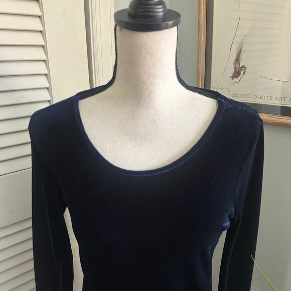 Vintage GAP Top Womens Small Blue Velvet Scoop Neck Fitted Retro Y2K Goth Grunge - Picture 2 of 8